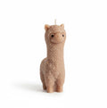 Pepper & White Alpine Alpaca shaped candle in a textured light brown wax finish on a white background.