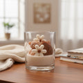 Pepper & White Bear Hugs candle in a glass jar featuring decorative wax teddy bear and flower shapes, 390g size.