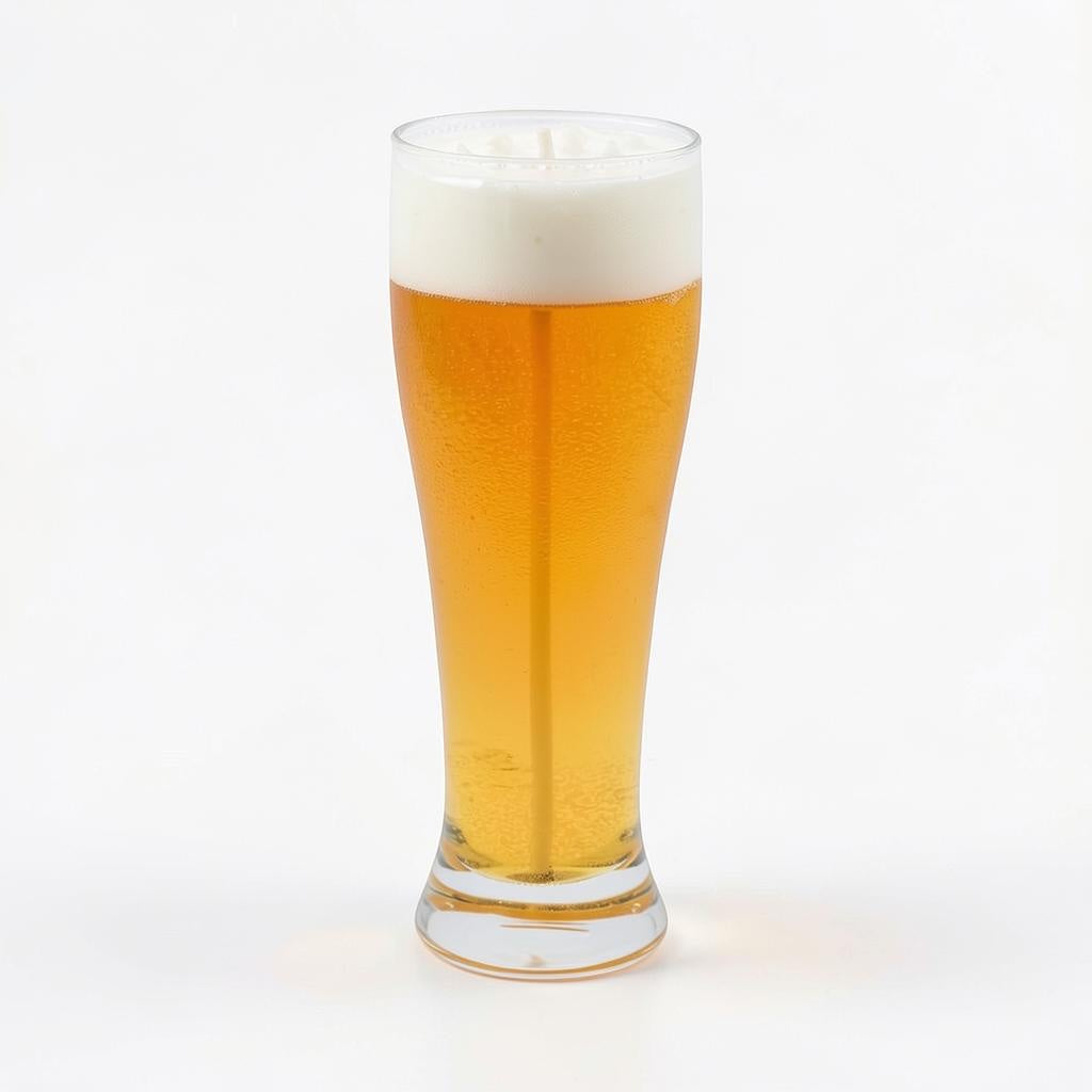 Pepper & White Happy Hour Fressia scented candle shaped like a glass of golden beer with white foam on top