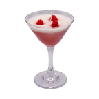 Pepper & White Scarlet Sip cranberry cocktail candle in a martini glass with red berry wax decorations
