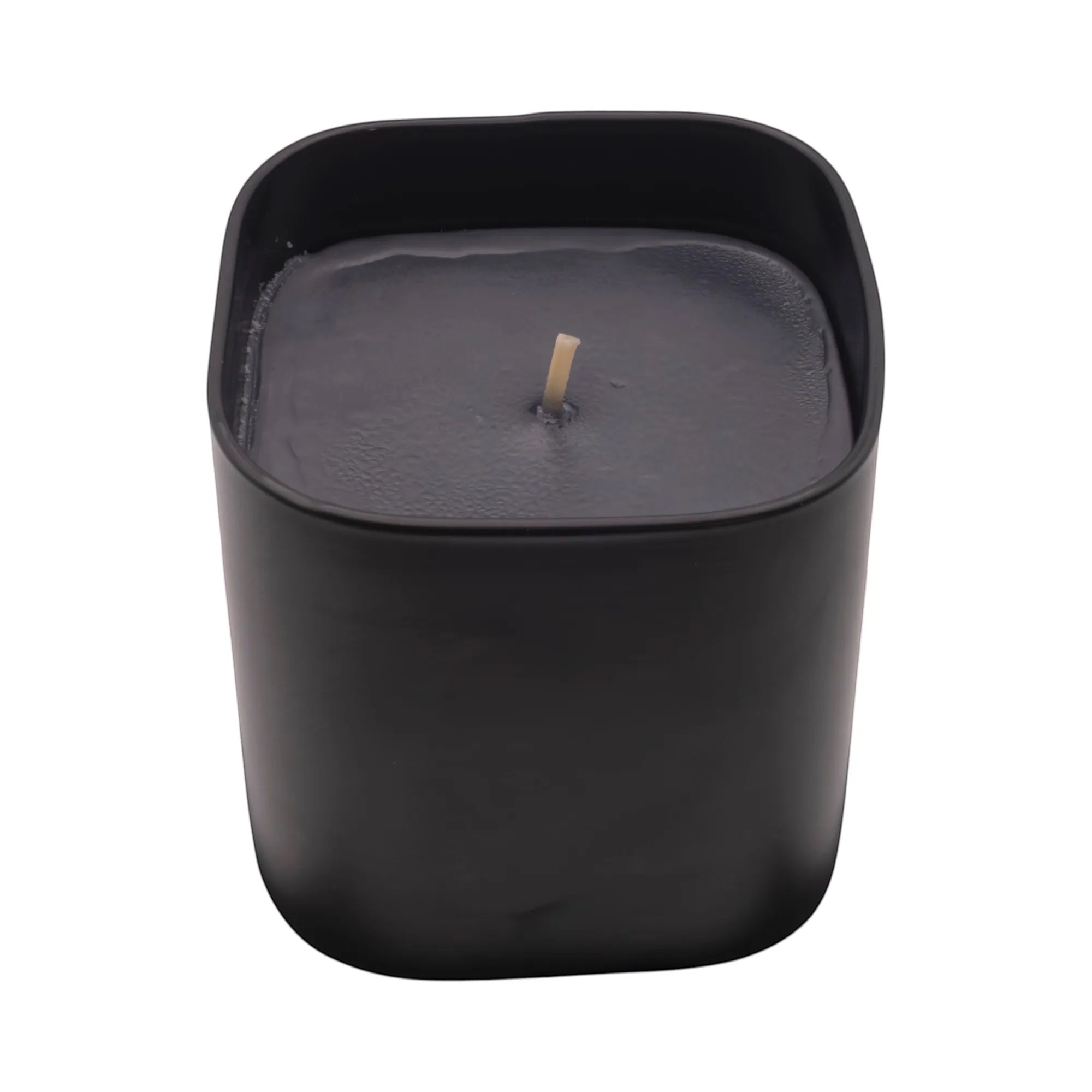 Pepper & White Noir Champagne 280g scented candle in a sleek matte black square glass jar